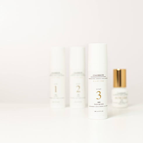 Ciaobrow C-Lift Pro Step 3 finishing serum alongside C-Lift lash lift system on white background