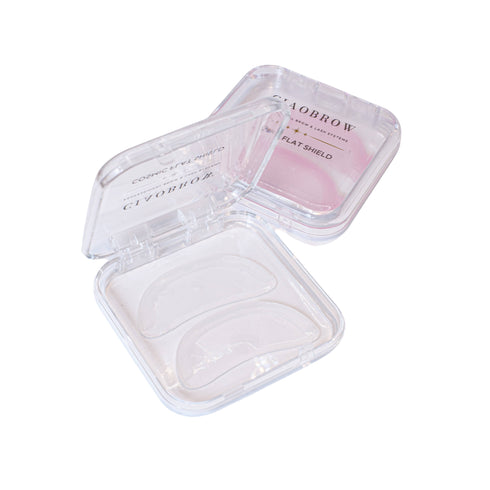 clear & pink variant in open branded storage case Korean lash lift Step 1 shield