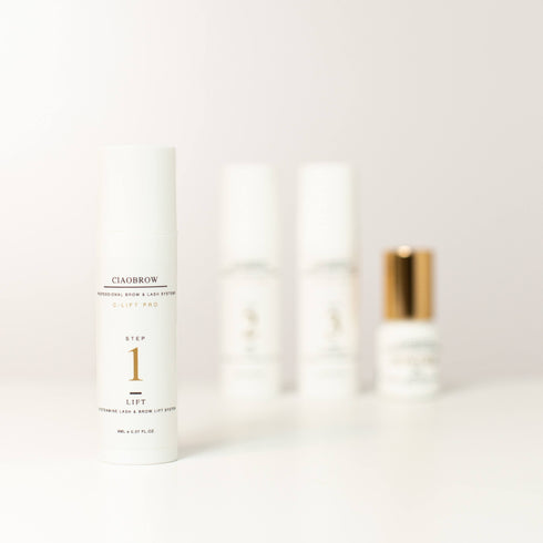Ciaobrow C-Lift Pro Step 1 bottle with the full C-Lift Pro system in the background