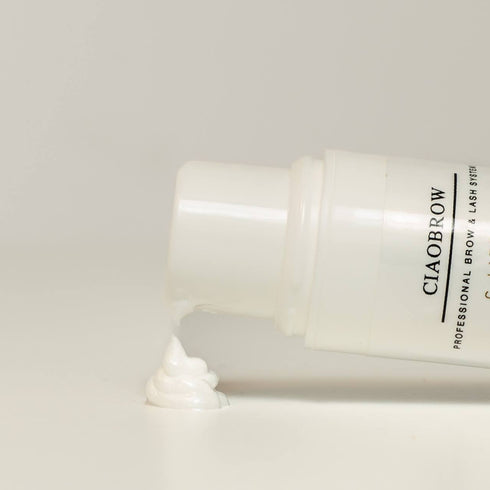Close-up of Ciaobrow C-Lift Pro Step 2 fixing lotion being dispensed from the bottle