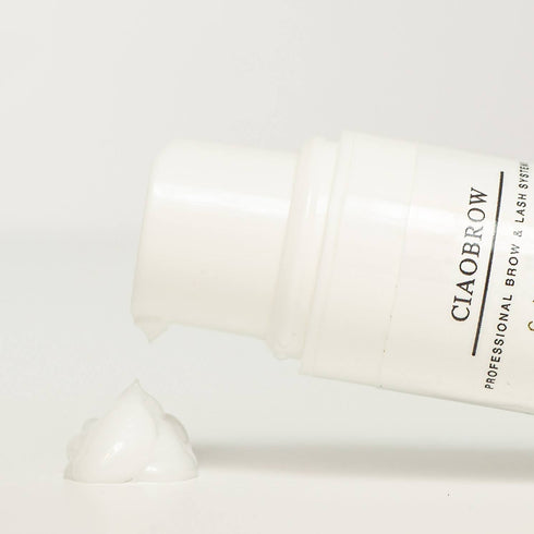 Close-up of Ciaobrow C-Lift Pro Step 1 lifting lotion being dispensed from the bottle